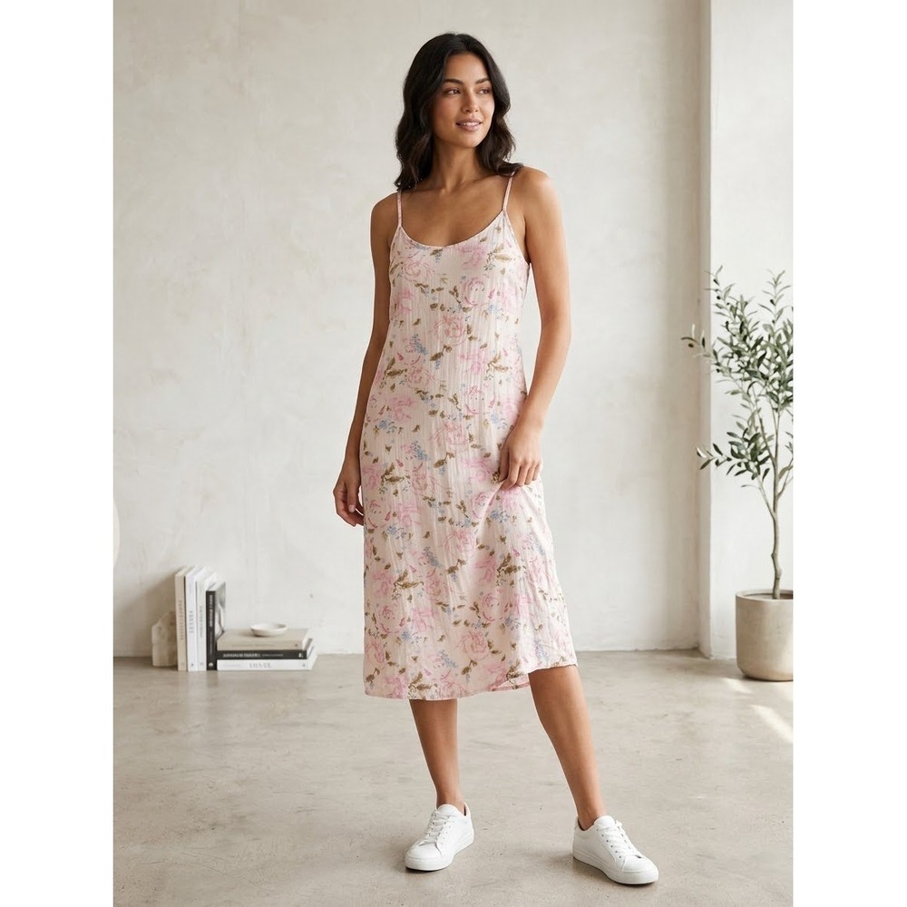 Women's World Market Pink Floral Viscose Midi Slip Dress L/XL